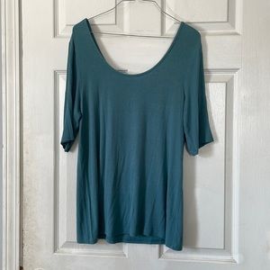 Kaari blue shirt sleeve scoop neck solid blue ribbed t shirts blouse top shirt M